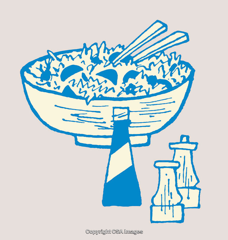 Colorful Line Art Illustration of a Salad Bowl With Condiments