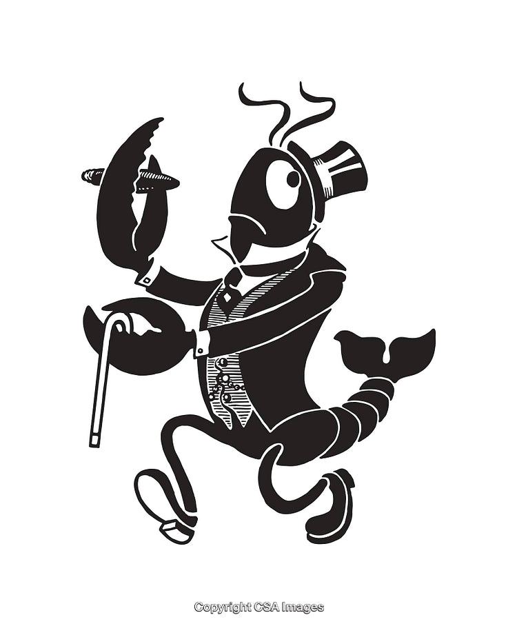 Elegant Lobster Character in Top Hat and Suit Holding a Cane Artwork