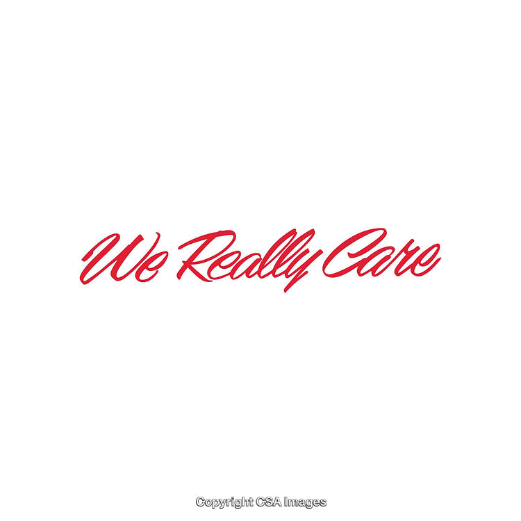 Red Script Text 'We Really Care' on a White Background