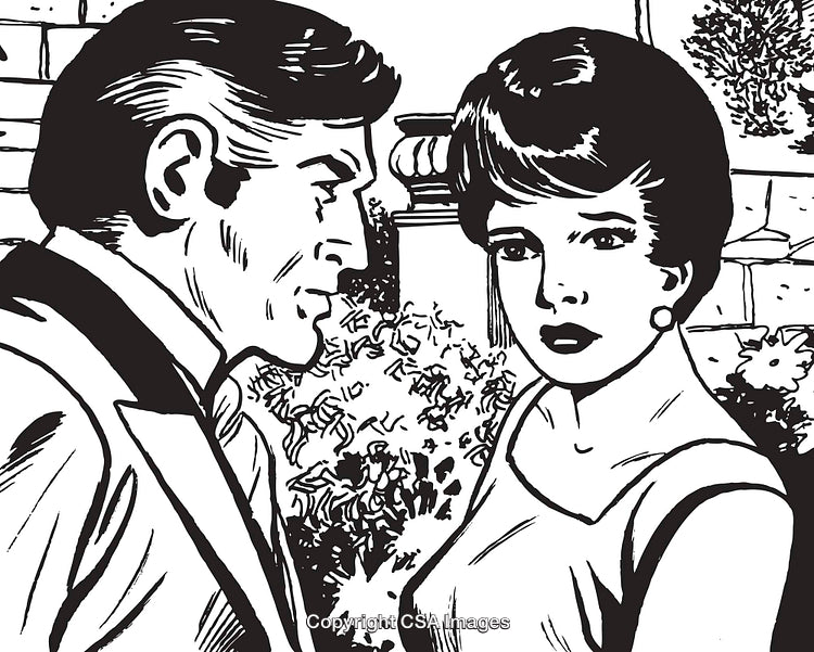 Elegant Vintage Illustration of Couple in a Romantic Outdoor Setting