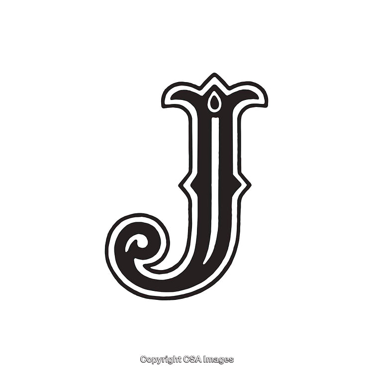 Intricately Designed Black and White Decorative Letter J Illustration