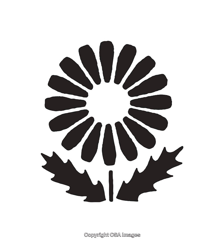 Abstract Black and White Illustration of Sunflower Shape with Stylized Leaves