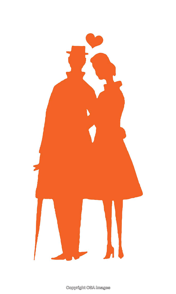 Silhouetted Couple with Heart Symbol in Romantic Embrace Illustration