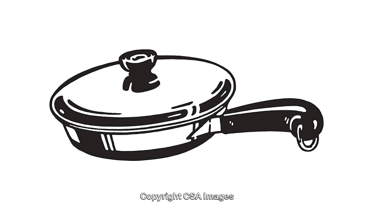 Stylized Illustration of a Frying Pan with a Lid in Line Art