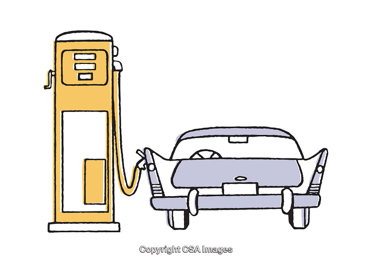 Retro Illustration of Car Refueling at Vintage Gasoline Pump