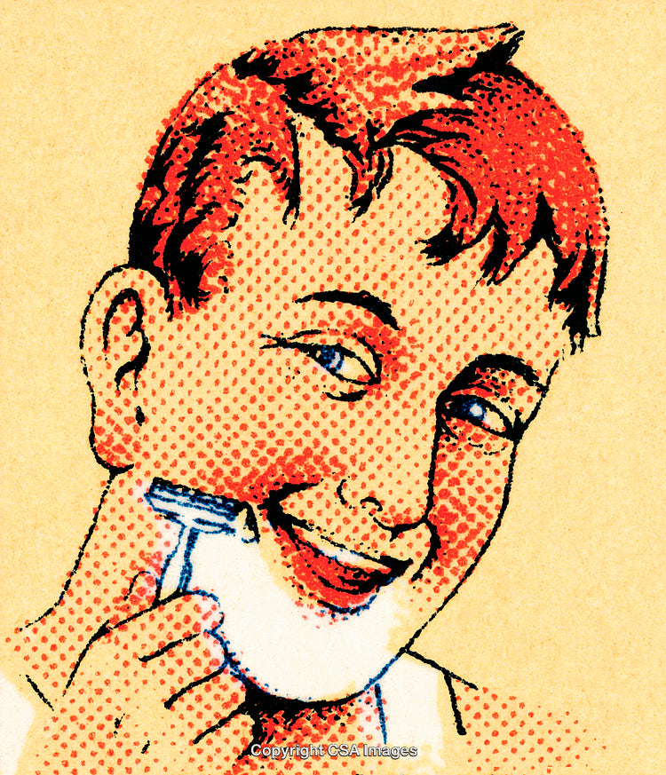 Retro Style Illustration of a Smiling Man Shaving with a Razor