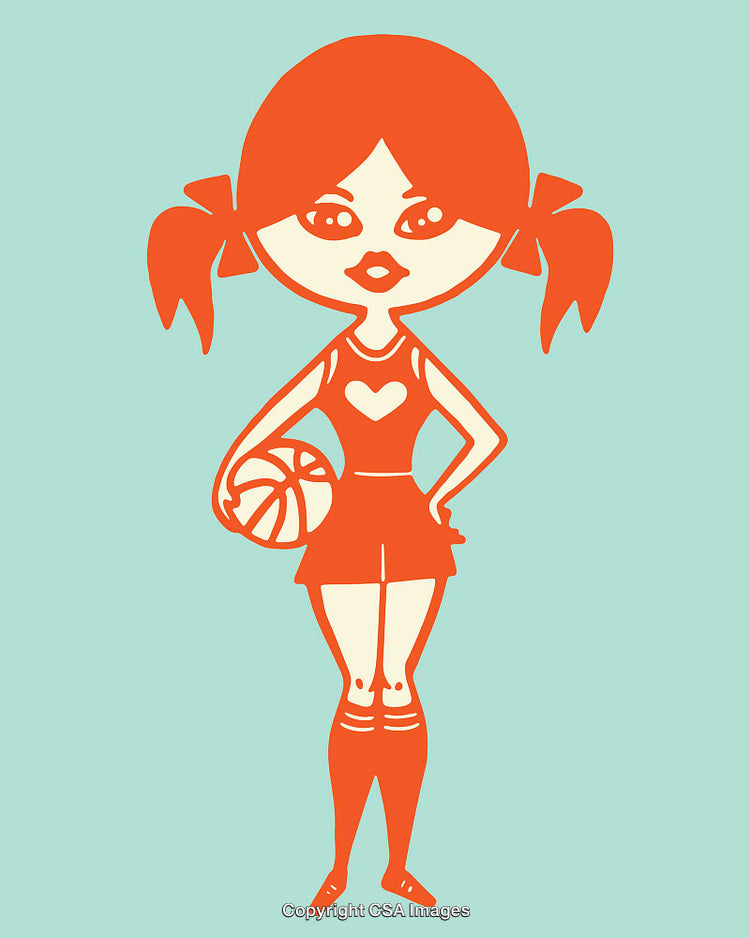 Illustration of a Cheerful Girl Holding a Basketball and Wearing Sporty Attire