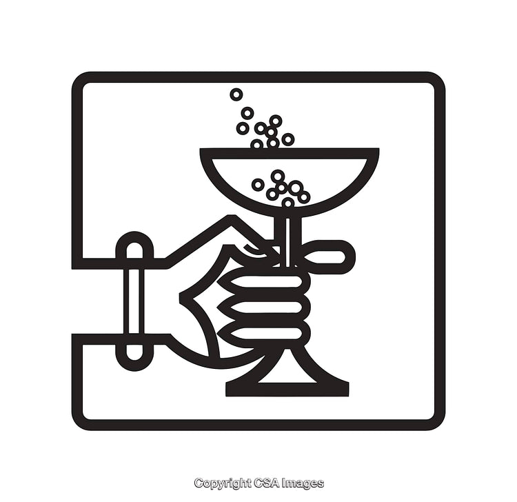 Hand Holding a Chalice with Bubbles in Black and White Line Art