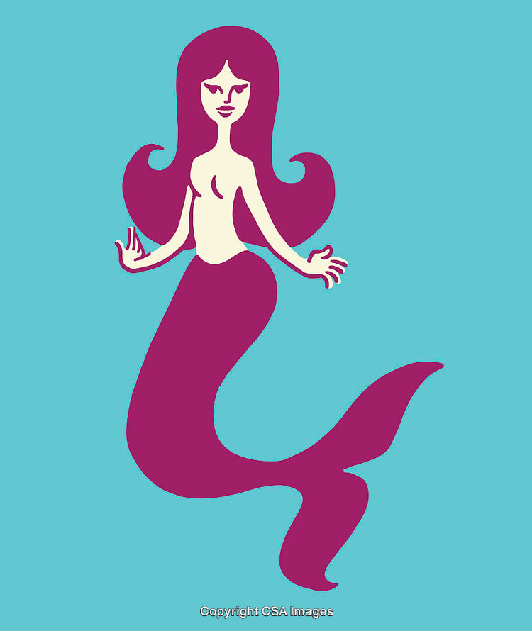 Colorful Line Art Illustration of a Mermaid on Aqua Background