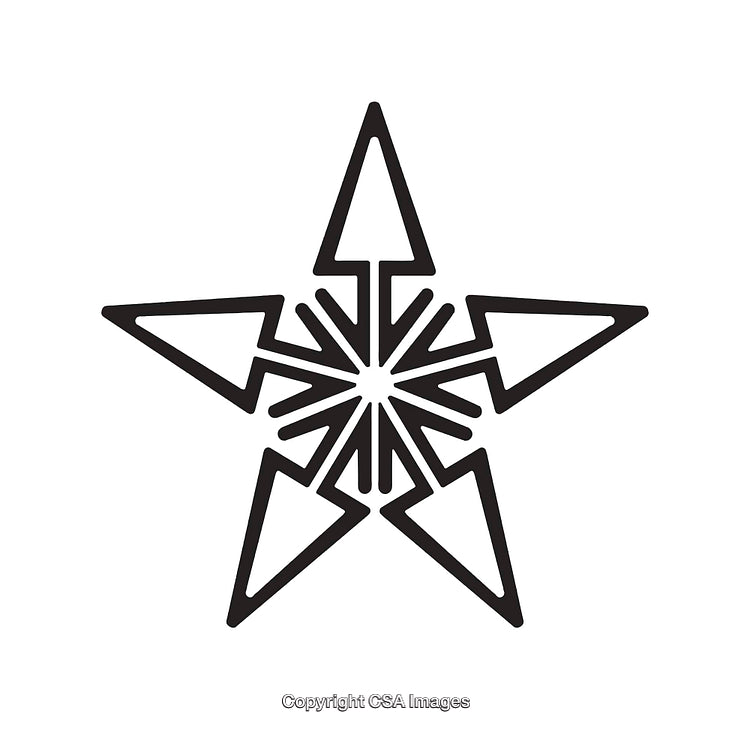 Black and White Star Design with Arrow Pattern in Line Art Style