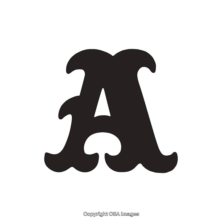 Stylized Capital Letter A in Decorative Black Curved Typeface