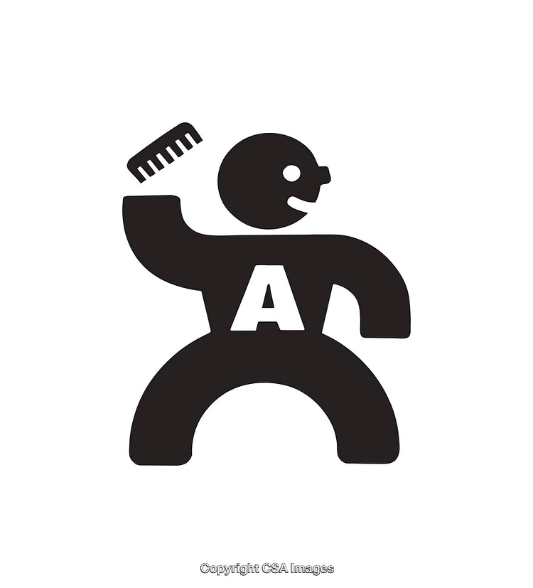Black And White Graphic of Abstract Figure Holding Comb