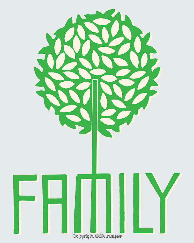 Green Family Tree Illustration with Artistic Leaf Pattern