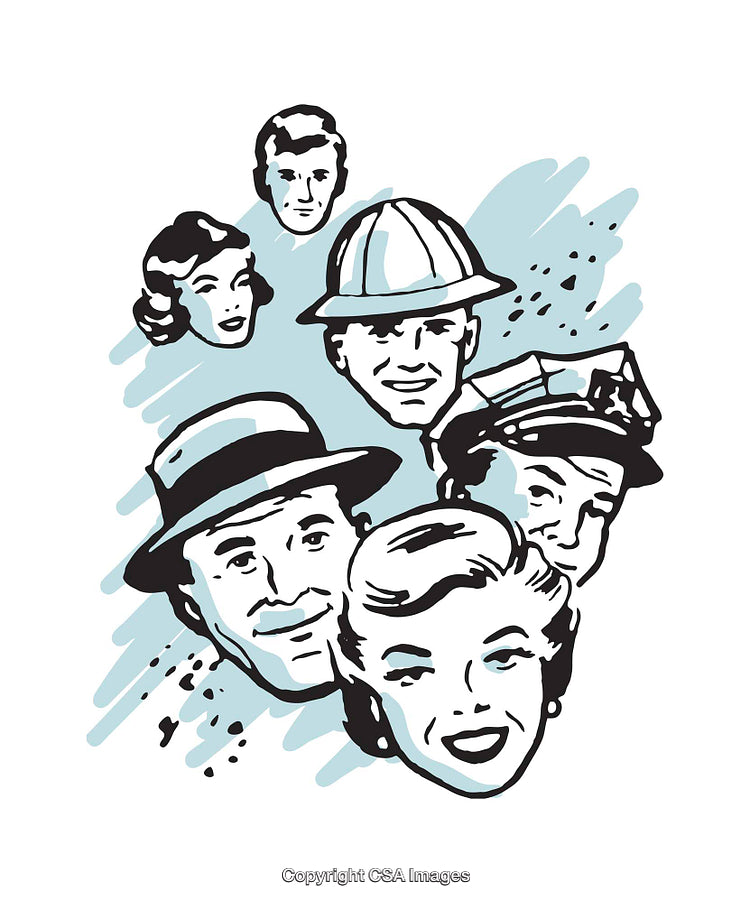 Retro Stylized Character Portraits of Various Occupations and Personas