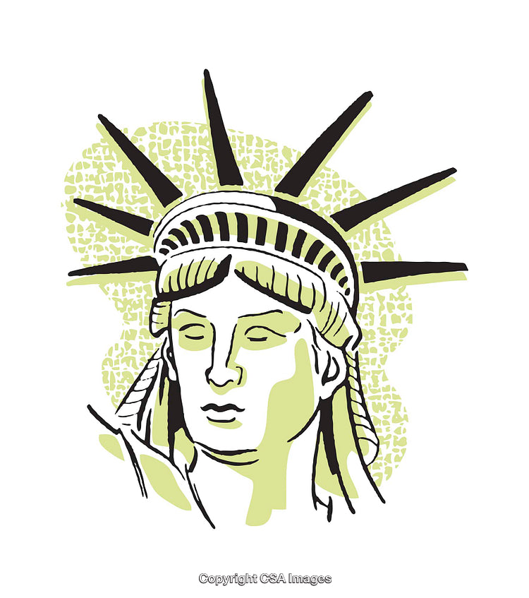 Stylized Illustration of Lady Liberty with Artistic Elements and Details