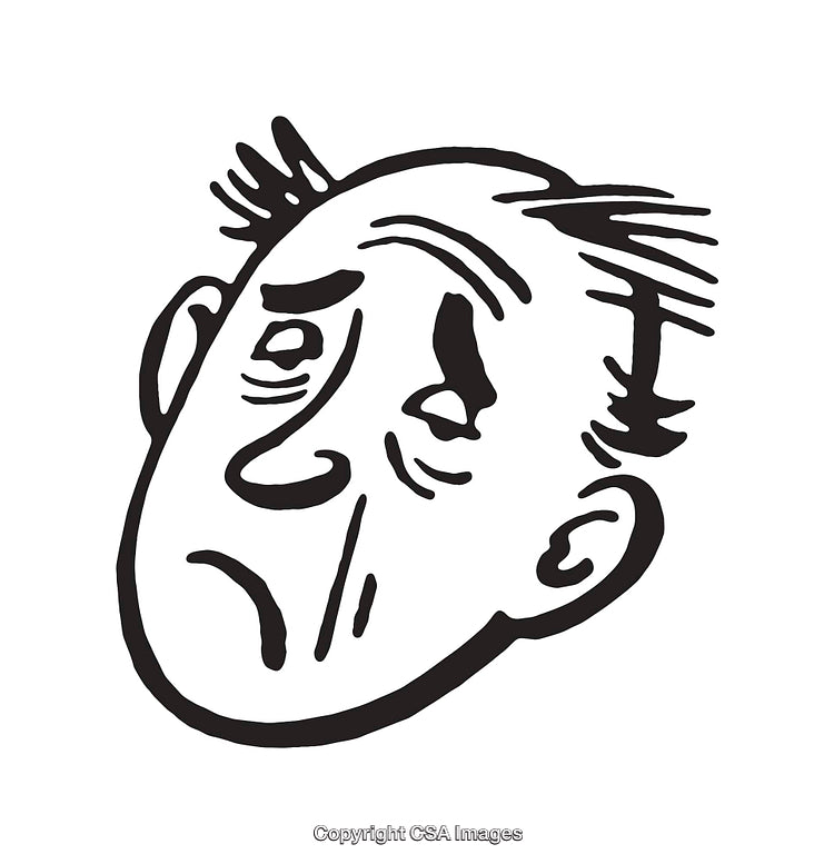 Expressive Black and White Sketch of a Worried Man's Face