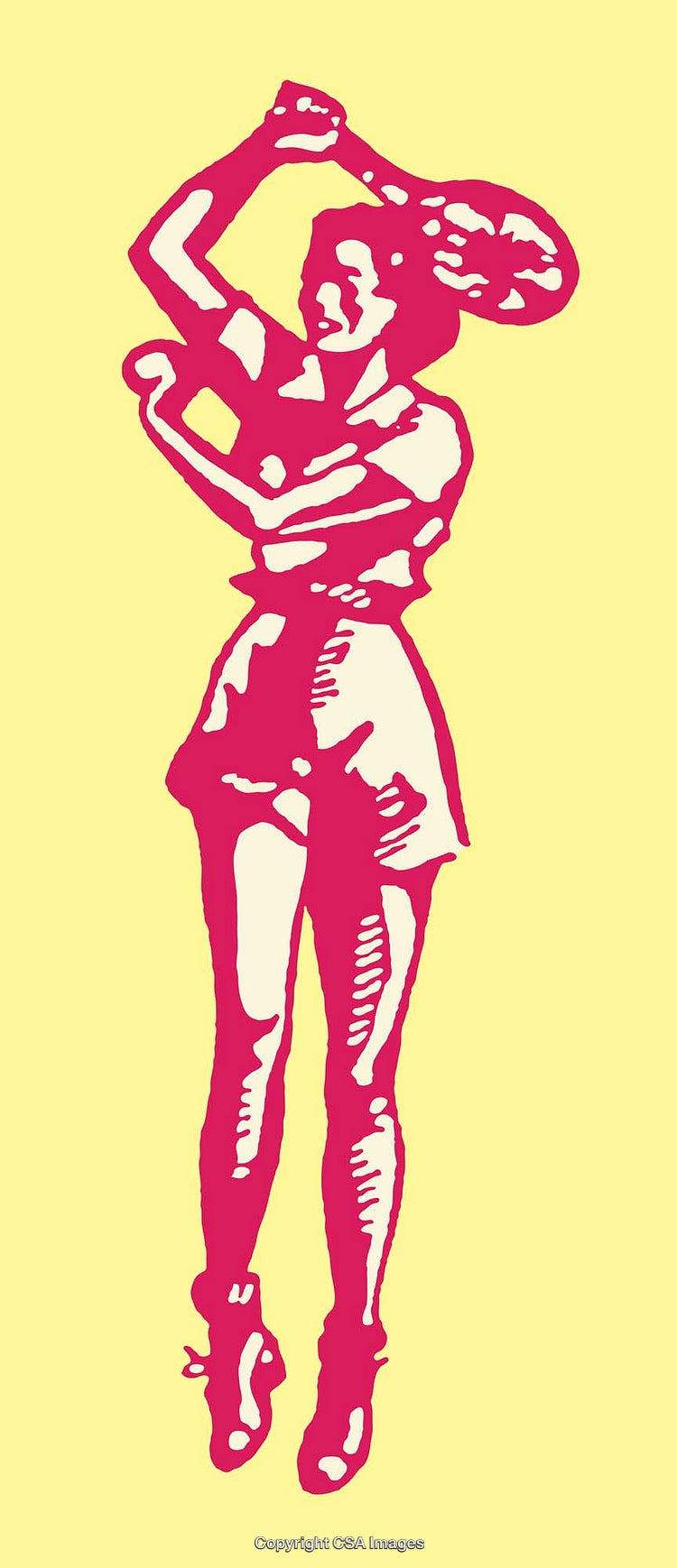 Vintage Style Color Line Art of a Woman Playing Tennis Outdoors