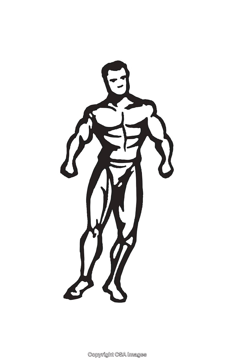 Black and White Illustration of a Male Bodybuilder in a Flexed Pose