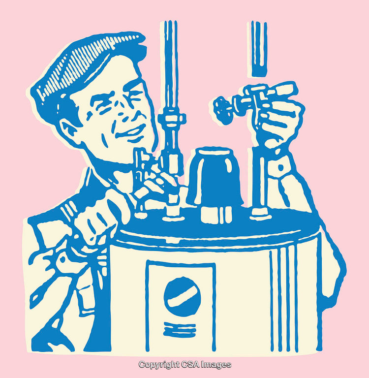 Retro Styled Illustration of a Mechanic Working on Equipment