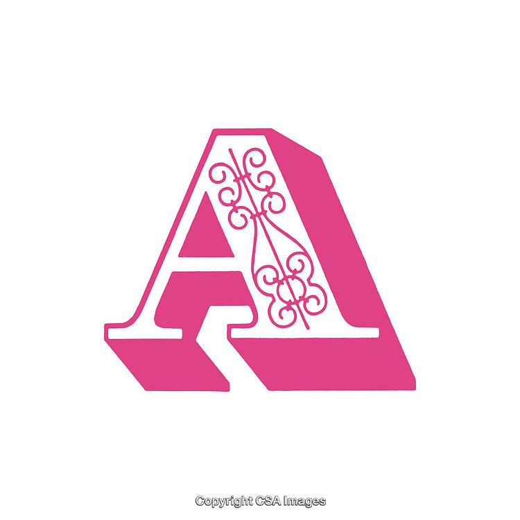 Decorative Pink Letter A with an Intricate Ornamental Pattern Design