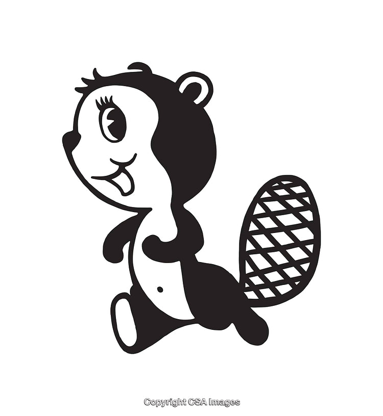 Charming Black and White Illustration of a Cute Cartoon Beaver