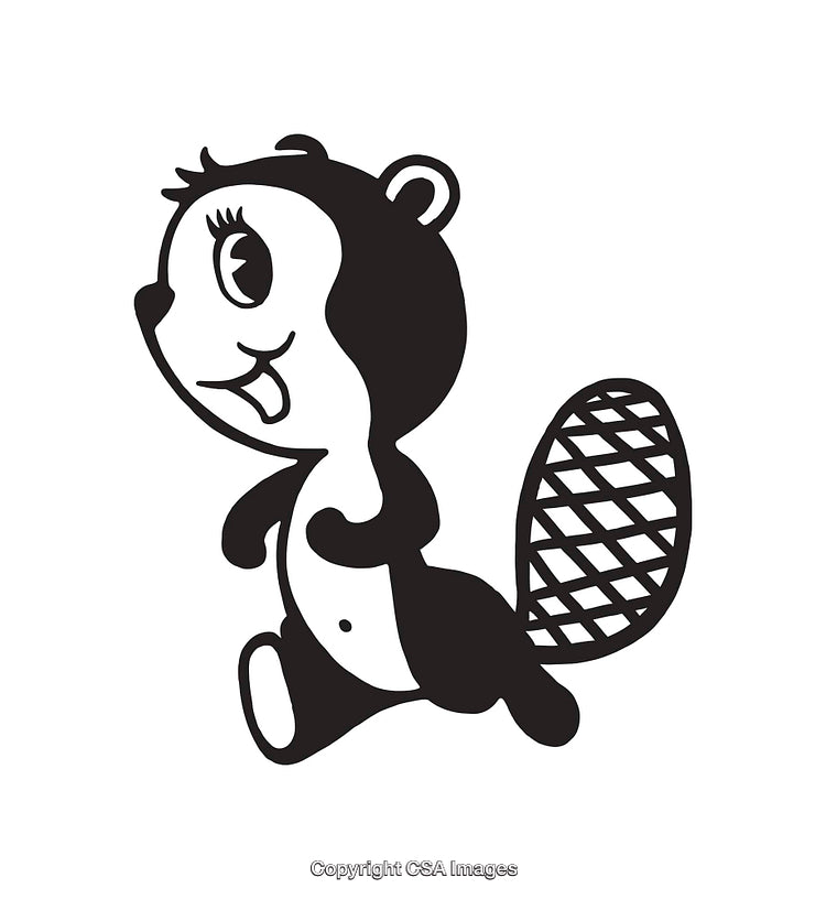 Charming Black and White Illustration of a Cute Cartoon Beaver