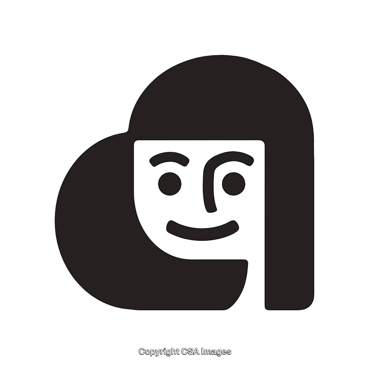 Minimalistic Black and White Icon of a Smiling Girl