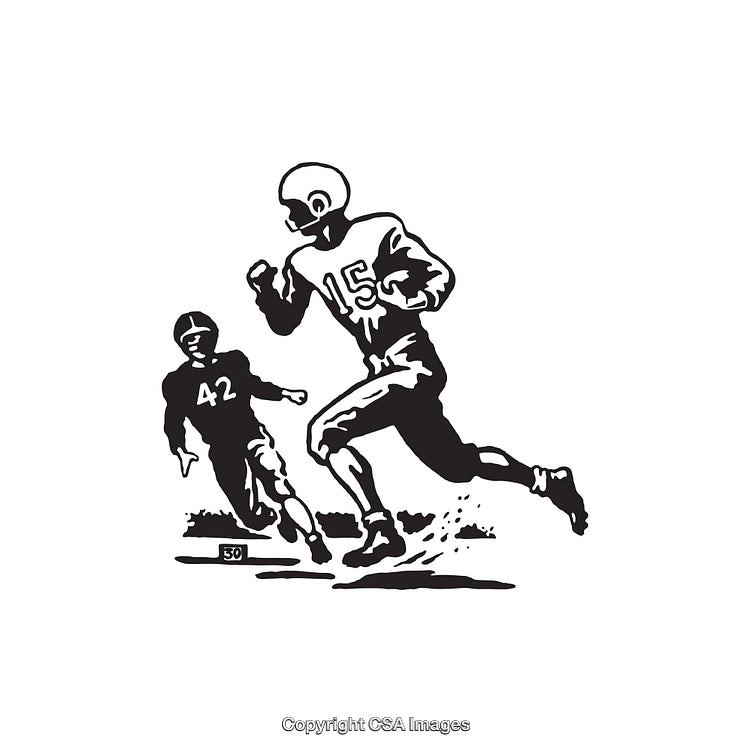 Vintage Football Players in Action with Classic Line Art Style