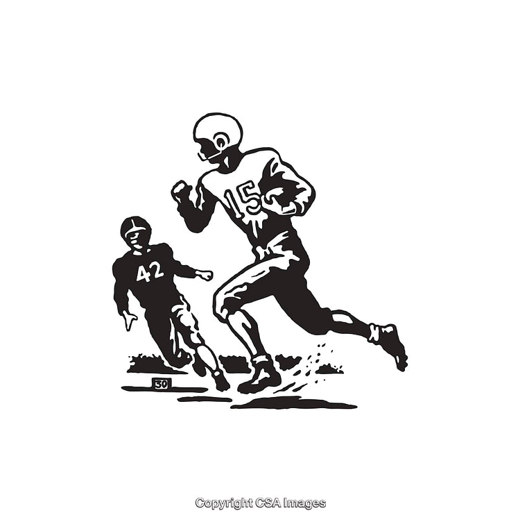 Vintage Football Players in Action with Classic Line Art Style