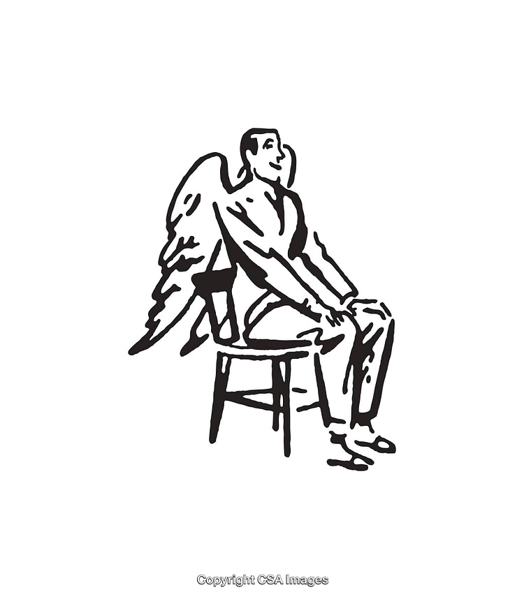 Winged Person in Black and White Line Art Illustration