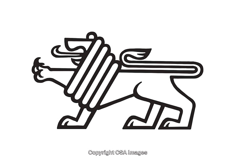 Black And White Line Art Illustration of a Stylized Mythical Lion