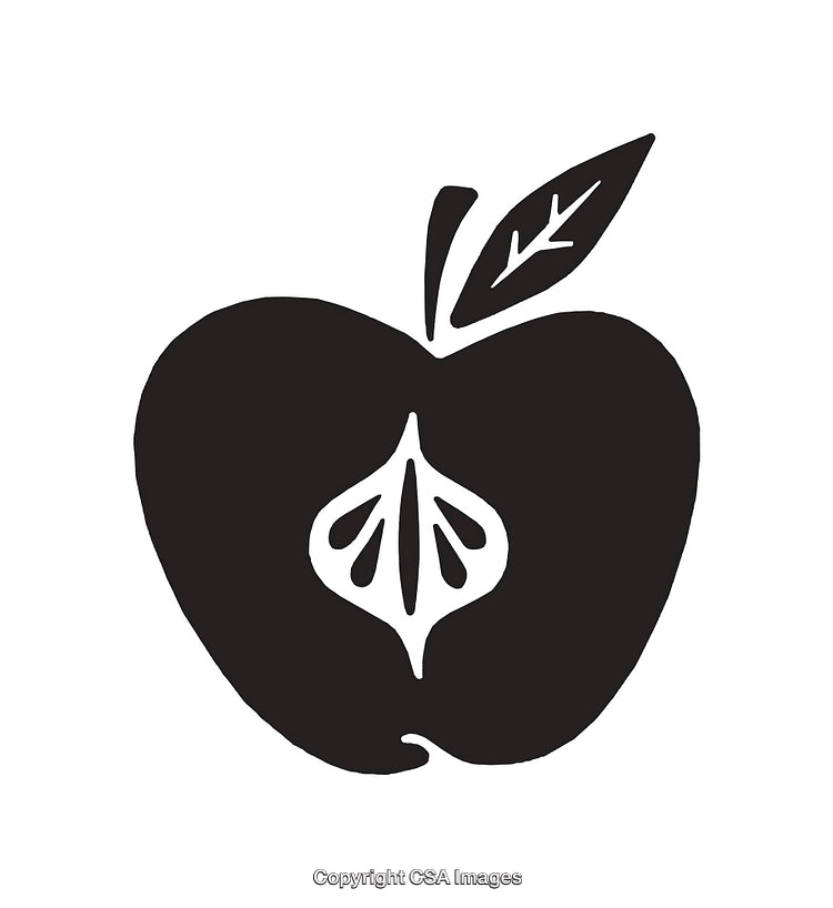 Simple Black and White Illustration of an Apple with Leaf and Stem