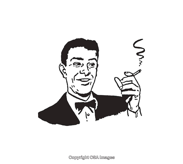 Retro Black and White Illustration of a Smoking Gentleman