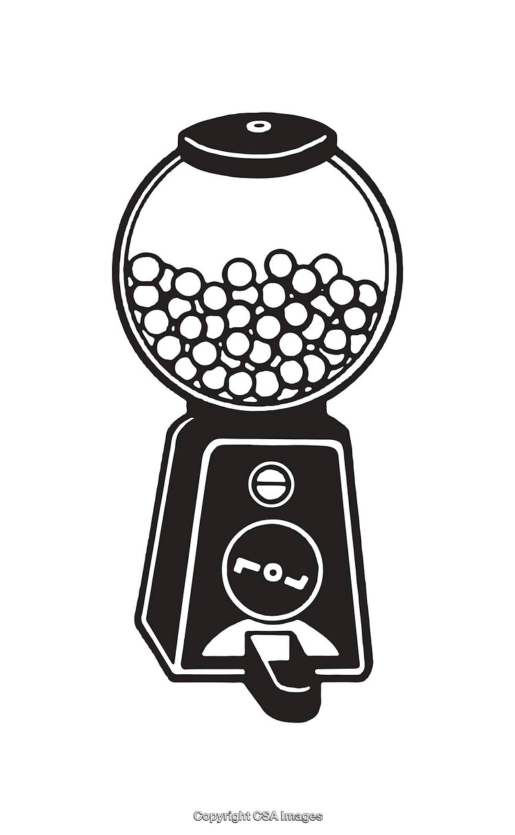 Black and White Illustration of a Classic Gumball Machine