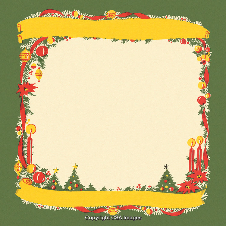 Festive Christmas-Themed Border Decoration With Ornaments and Candles