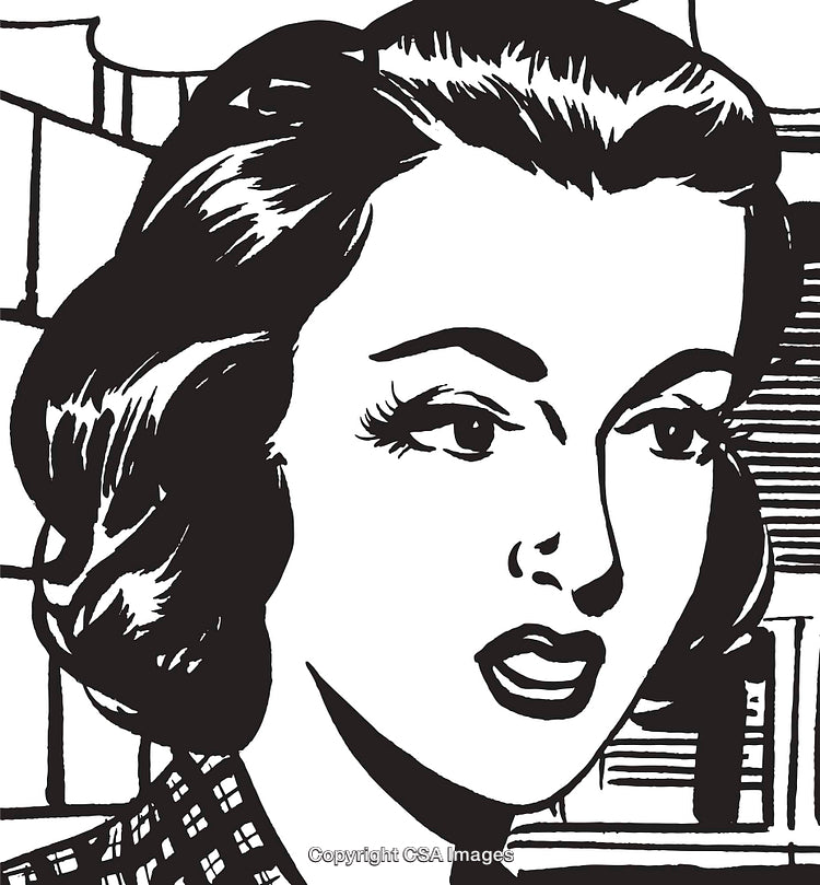 Retro Style Illustration of a Woman's Concerned Expression in Black and White