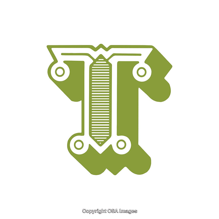 Ornate Green Letter T on a Plain White Background