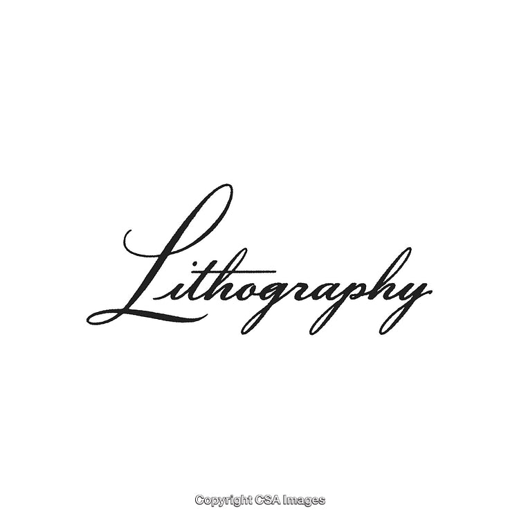 Elegant Black Lettering Display of the Word Lithography in Script Font