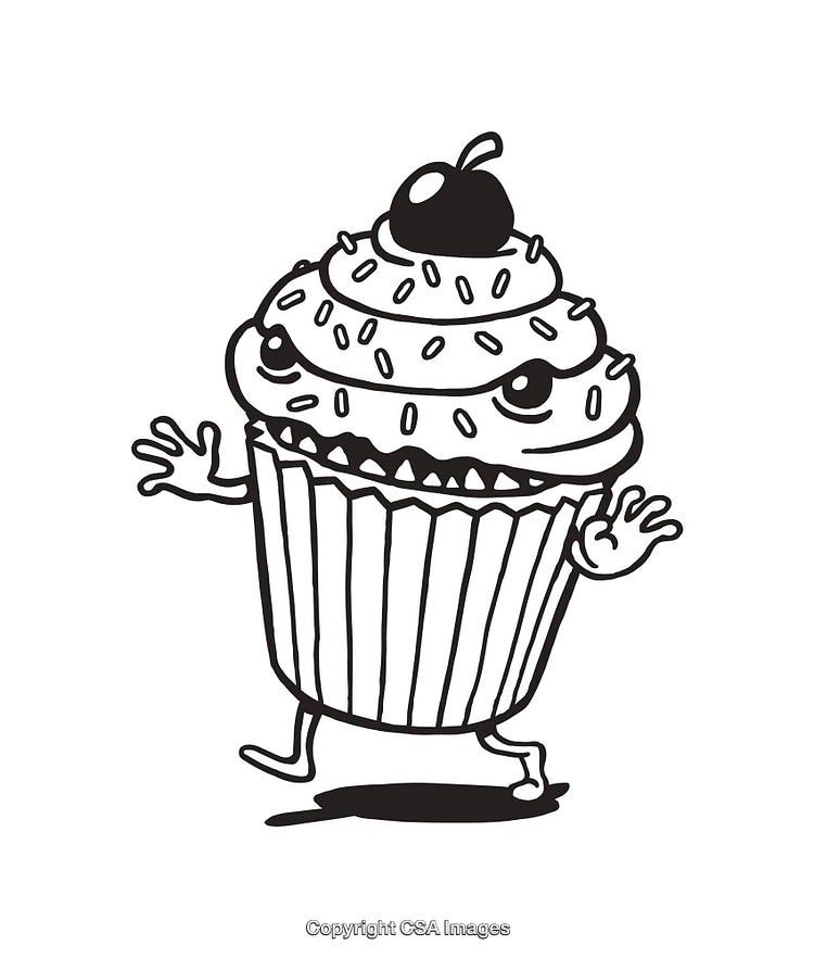 Cute Cartoon Cupcake Illustration with Cherry and Fun Expression