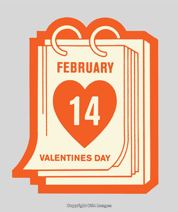 Retro-Inspired Illustration of Valentine's Day on February 14th Calendar