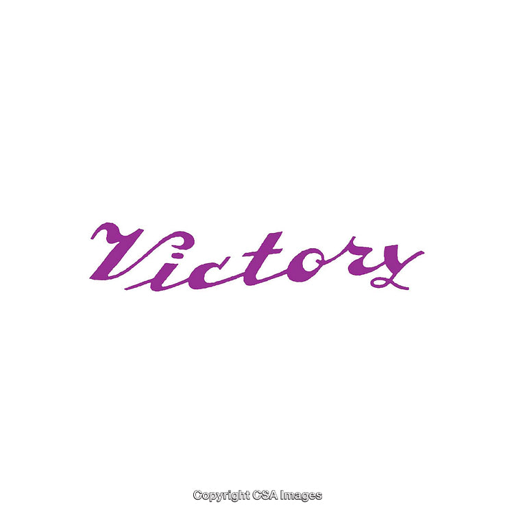 Purple Victory Text on White Background Symbolizing Success and Achievement
