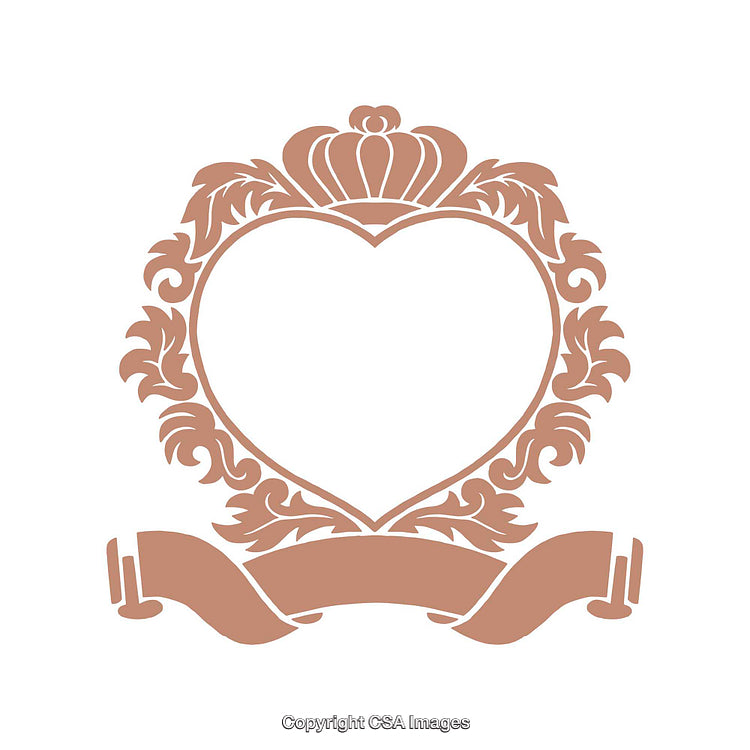 Elegant Decorative Heart Frame with Ornate Crown and Ribbon Design