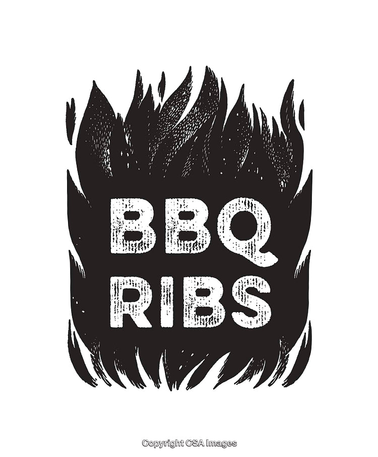 Rustic BBQ Ribs Illustration Featuring Flames for Culinary Art