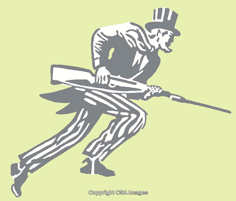 Vintage Illustration of Armed Character in Top Hat with Rifle