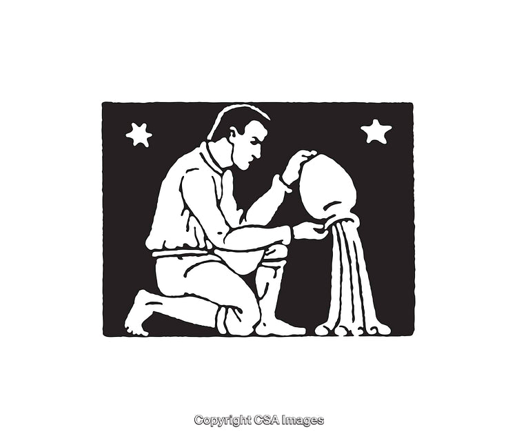 Stylized Black And White Illustration of Aquarius Zodiac Sign Symbol