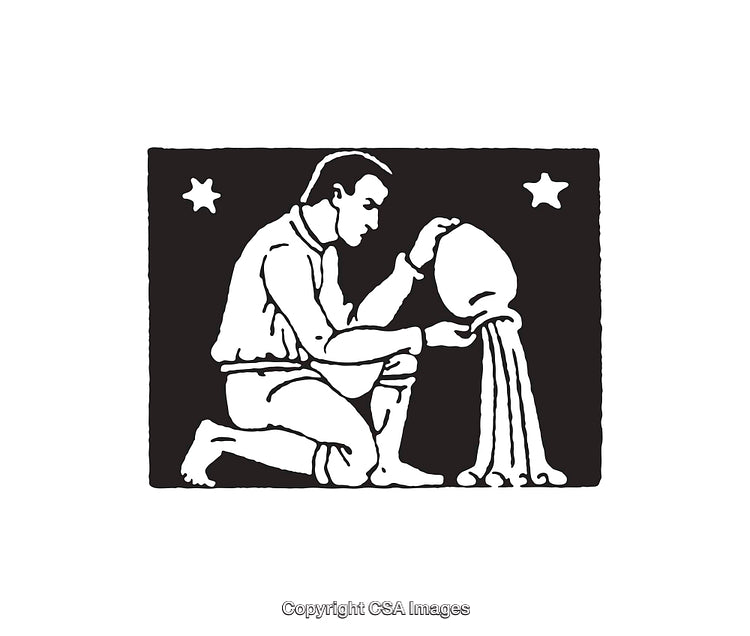 Stylized Black And White Illustration of Aquarius Zodiac Sign Symbol