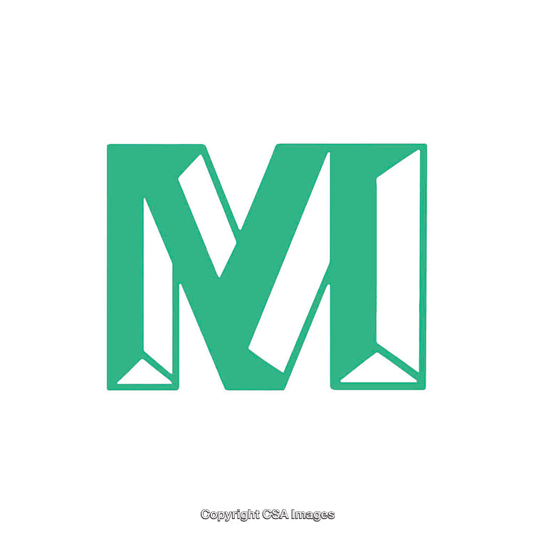 Abstract Green Letter M With Geometric Design On White Background