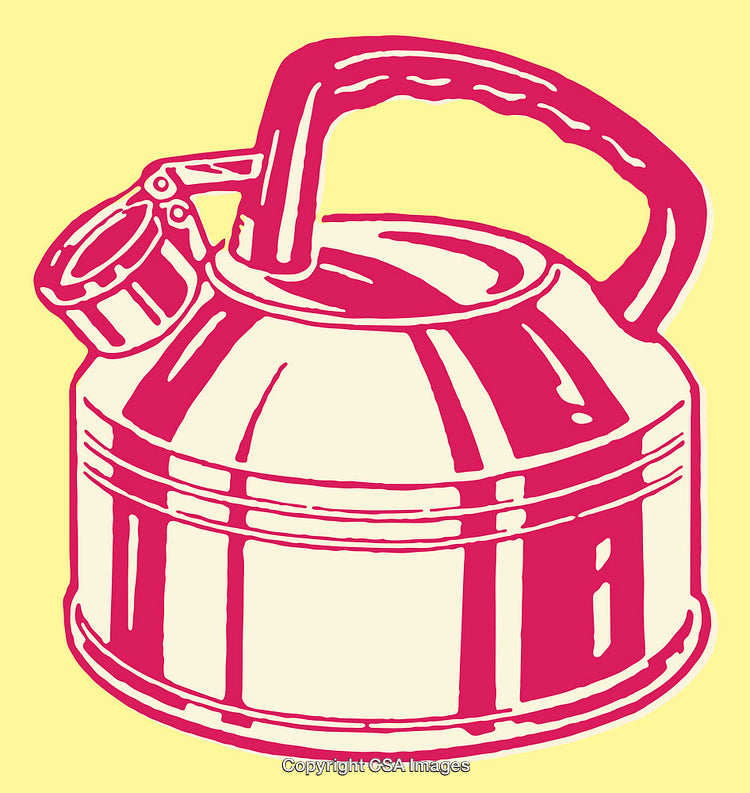 Retro Pink Teakettle Illustration on Light Yellow Background