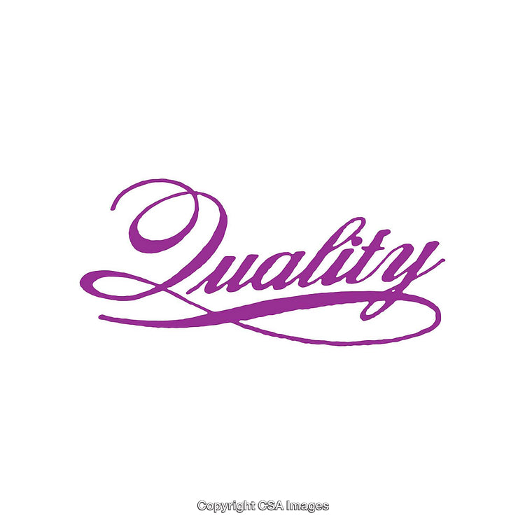 Elegant Purple Calligraphy Design Featuring the Word 'Quality' with Swirls