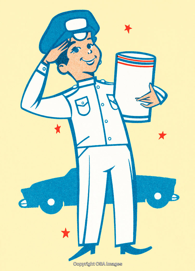 Illustrated Policeman Saluting with Vintage Style and Retro Car Design